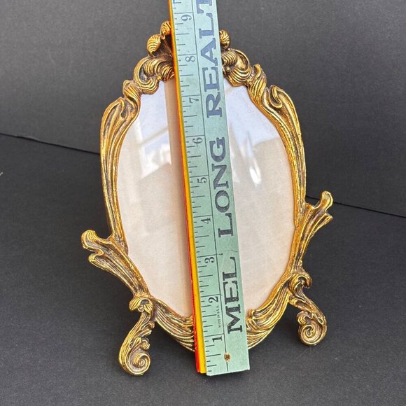 Vintage Gold Tone Picture Frame Metal Oval Scrolls Victorian Art Nouveau Style - Picture 5 of 6
